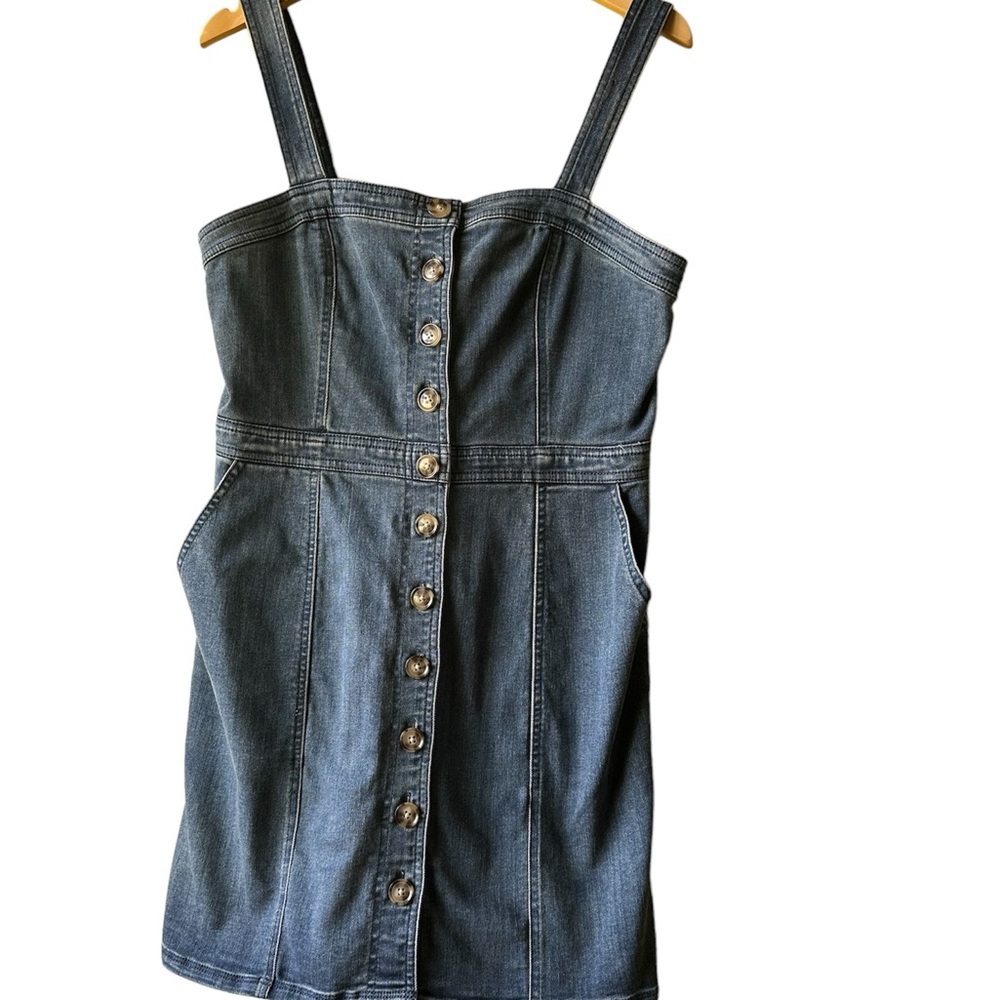 Express Dark Denim Button-Front Midi Dress